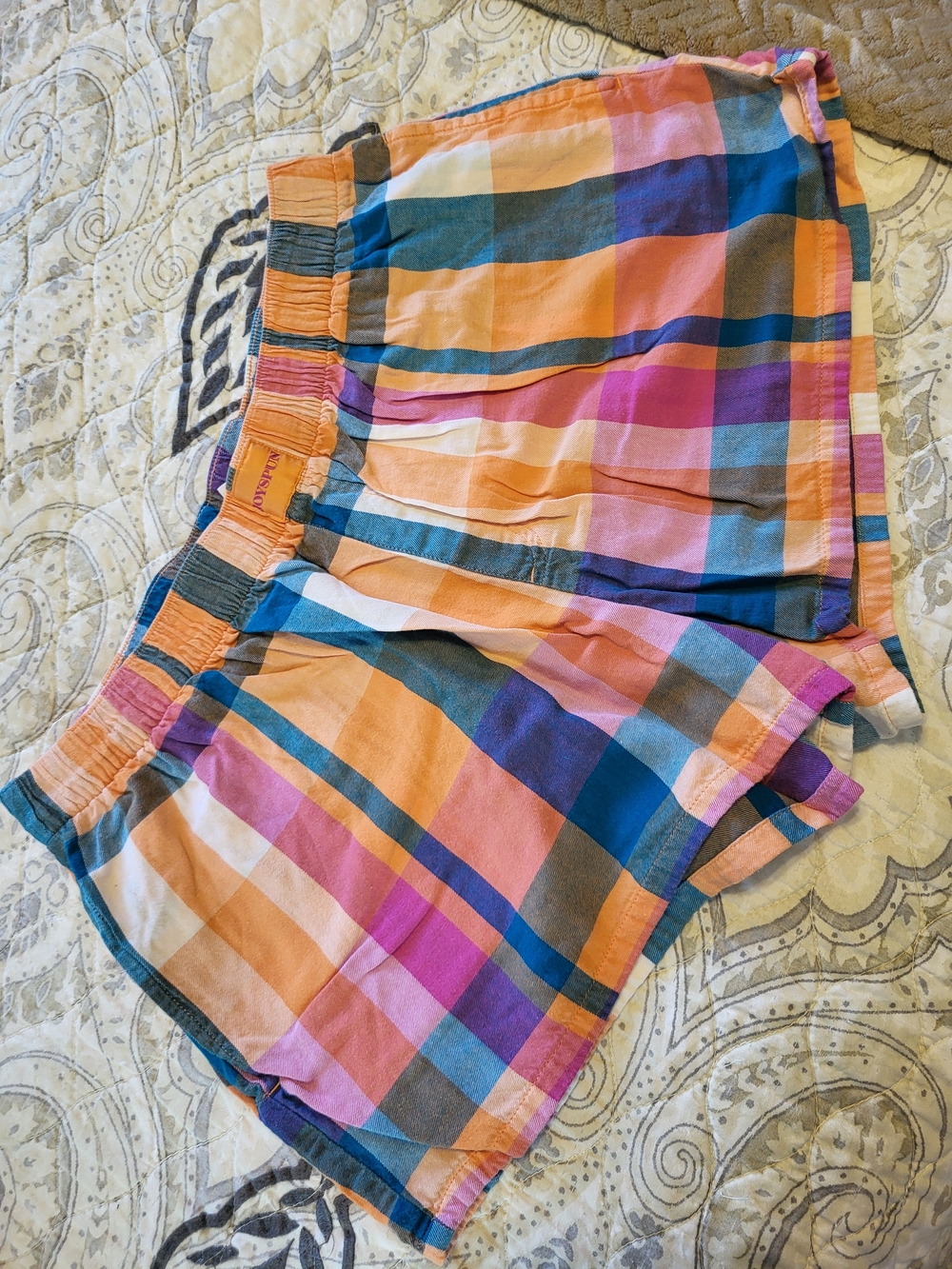 Cotton Plaid & Striped Sleep Shorts - Pink, Green, Orange - Picture 7 of 11